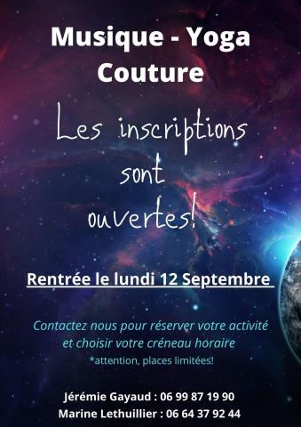 affiche cours de musique et couture et yoga